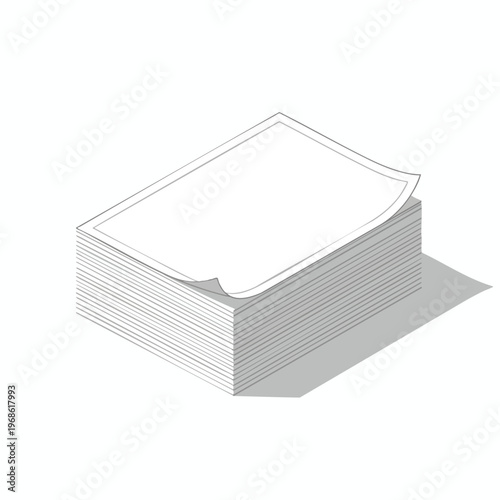 Stack of blank white sheets with one curled corner casting a shadow