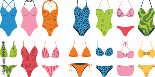 Cute dachshund dogs cartoon set in childlike style running jumping wearing sweaters hats glasses berets flat vector illustration