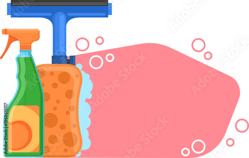 Cleaning supplies with sponge and squeegee ready for service