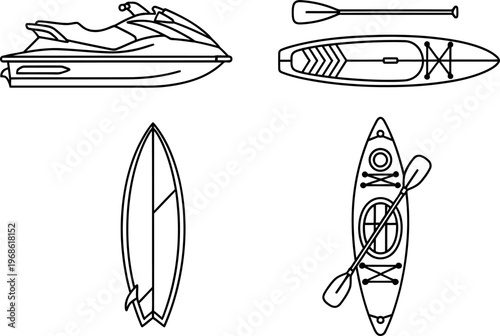 water sports icons set outline