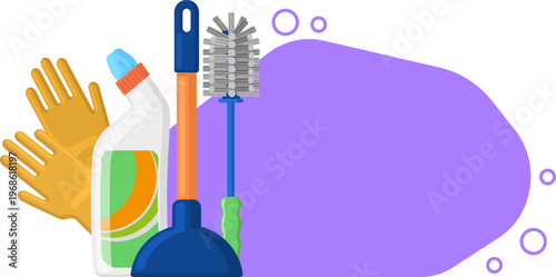 Cleaning tools and supplies with ample copy space