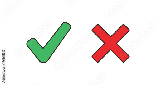 A vibrant illustration depicting a green checkmark and a red x mark against a white background silhouette high quality professional detailed