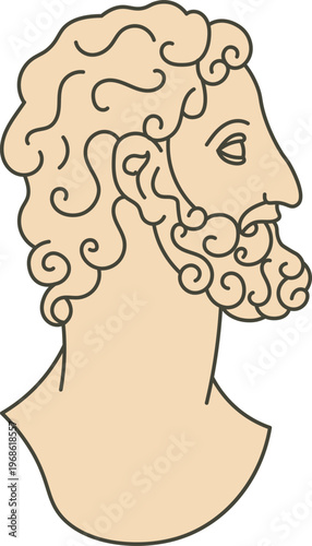 Classical ancient male Greek bust head illustration profile