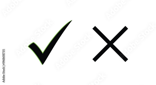 A vibrant green checkmark contrasts with a black x mark both depicted as bold silhouettes high quality professional detailed modern elegant