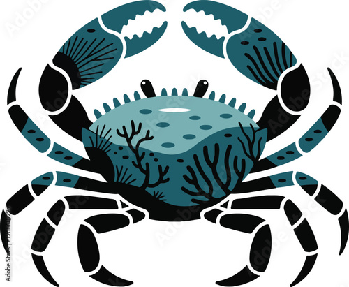Stylized blue crab illustration with coral texture with the artwork is isolated