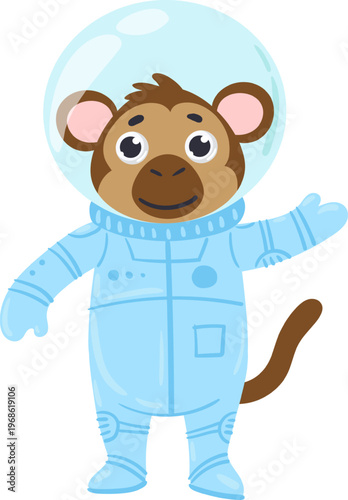Monkey astronaut wearing spacesuit preparing for cosmic adventure
