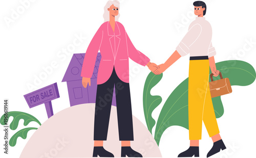 Real estate agents or clients reaching successful property deal