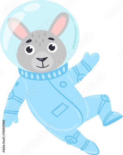 Cartoon rabbit astronaut floating, exploring space