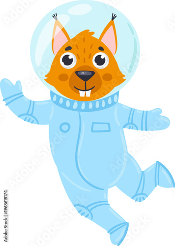 Squirrel astronaut flying through space exploring universe