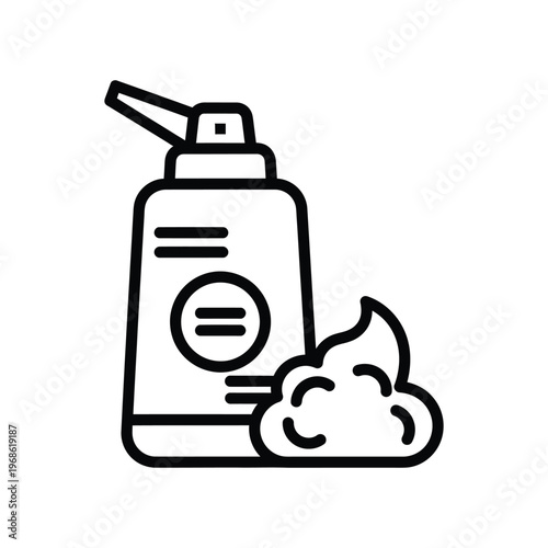 Minimalist line art icon of a shaving cream canister with a dollop of foam, perfect for men's grooming, barber shop branding, and daily hygiene skincare routines.