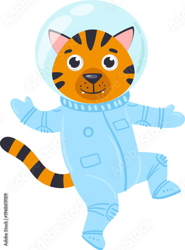 Tiger astronaut character ready for space exploration