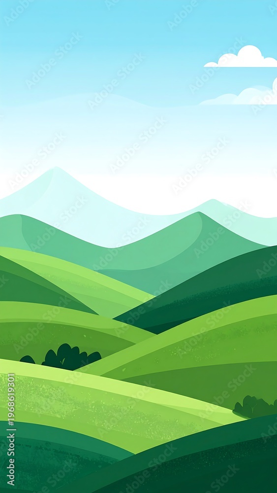 Fototapeta premium Serene green hills landscape with mountains.