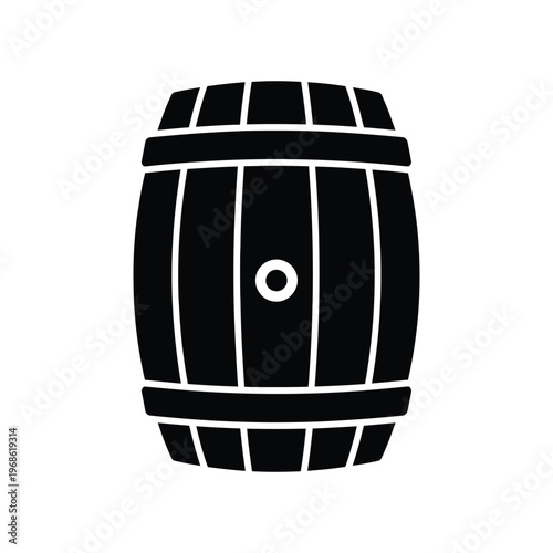 Classic wooden barrel silhouette icon representing traditional aging and storage for wine, whiskey, or beer in a brewery or distillery setting