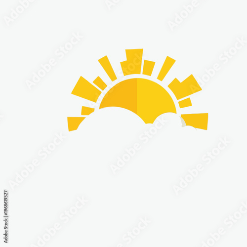 Stylized sun rising over abstract clouds with geometric rays