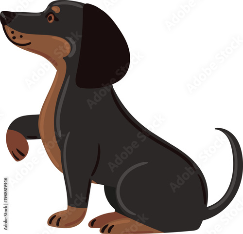 Dachshund dog raising paw illustration on white background