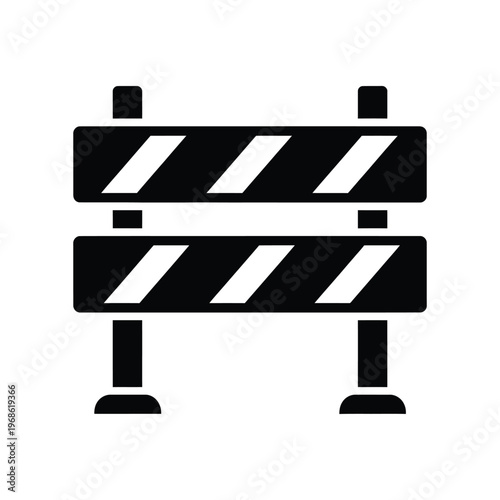 Foto Black and white minimalist construction barrier icon for road work safety, site maintenance, and traffic detour warnings in urban infrastructure projects