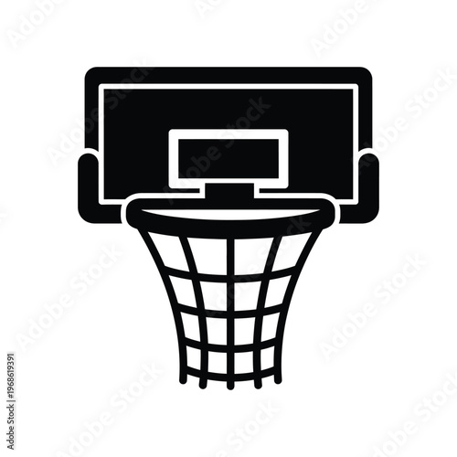 Professional basketball hoop and backboard icon isolated on white, ideal for sports competition branding, athletic training concepts, and team logo design.
