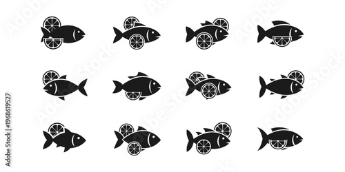 Minimal tuna fish logo collection in clean vector style, suitable for seafood branding, fishing industry, ocean food products, and marine business identity.