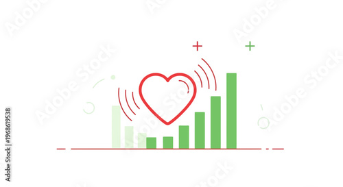 Heart Icon Growth Chart - Social Media Likes and Engagement Concept