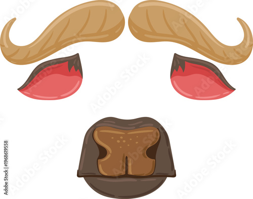 Buffalo face elements creating cartoon animal mask