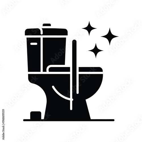Minimalist black silhouette of a sparkling clean toilet bowl, ideal for representing professional bathroom sanitation, hygiene maintenance, and plumbing services in commercial or residential settings.