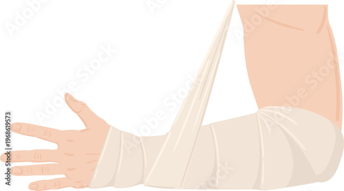 Arm with bandage and sling receiving medical care