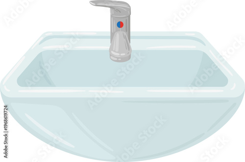 White ceramic sink with modern chrome faucet