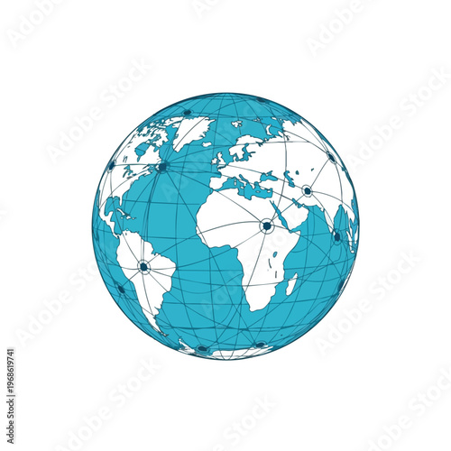 Stylized globe with connected nodes across continents
