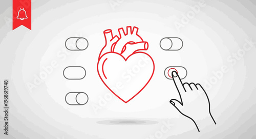 Heart Health Control Switch, Human Anatomy Icon, Digital Health Technology