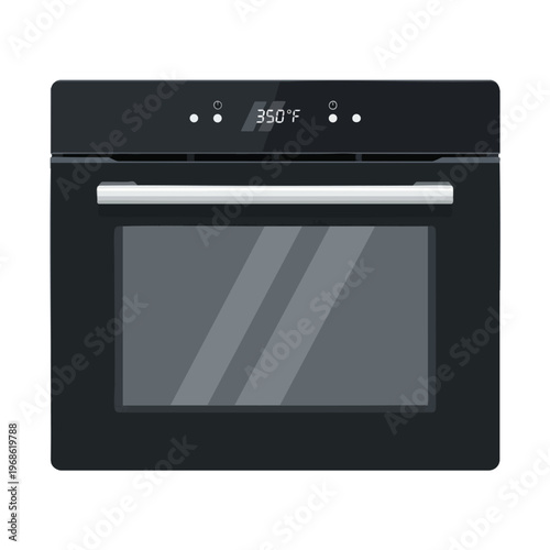 Modern black oven with digital display showing 350°F, a sleek handle