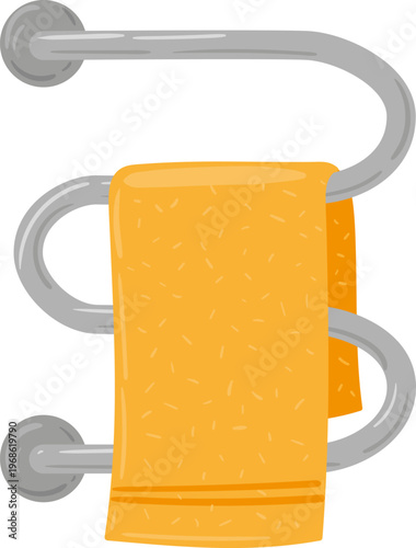 Orange towel hanging on a heated towel rail