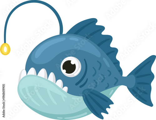 Cute blue anglerfish character with glowing lure