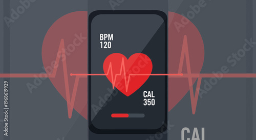 Heart Health Monitor App on Smartphone Screen with EKG Pulse Line