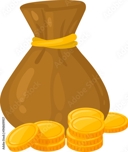 Money bag standing with gold coins illustration