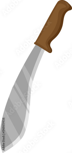 Machete having sharp blade and brown handle