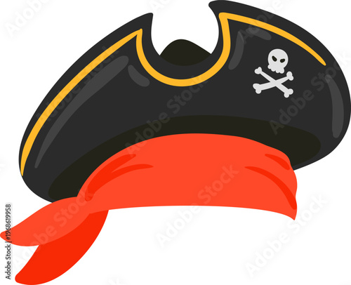 Pirate tricorn hat with skull and crossbones emblem