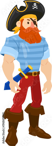 Adventurous pirate character standing with sword