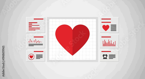 Heart Health Monitoring Concept: Digital Heart Icon with Medical Data Graphs
