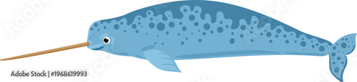Narwhal cartoon character swimming showing long tusk