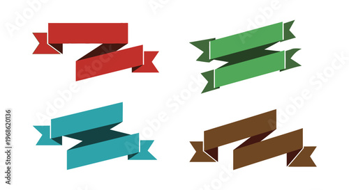 Four colorful ribbons displayed in varying orientations against a white background creating a graphic design silhouette high quality professional detailed modern