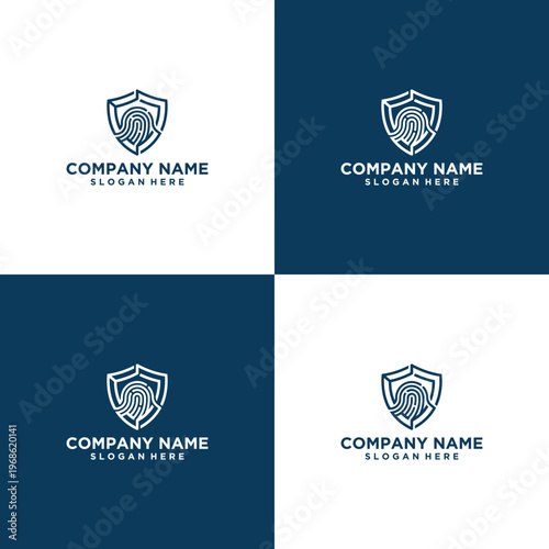 Shield logo with fingerprint design.