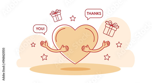 Heart Hugging Gifts and Stars, Thank You Message, Love and Appreciation