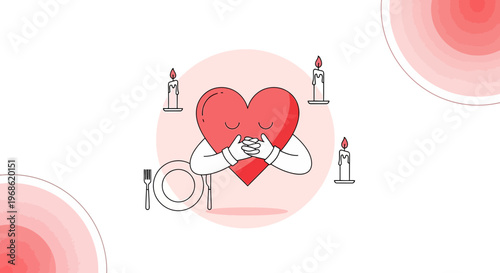 Heart Hugging Itself, Self-Love, Self-Care, Romance Concept, Minimalist Illustration