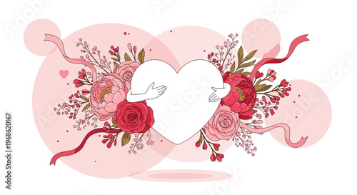 Heart Hugging Flowers and Ribbons - Love, Romance, Self-Care, Valentine's Day