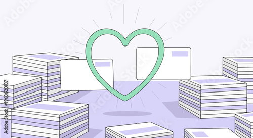 Heart Icon Above Stacked Papers, Love for Work Concept