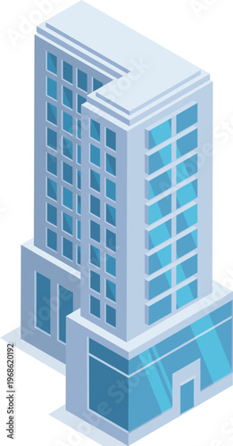 Modern office building isometric illustration symbolizing corporate headquarters