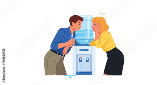 Office Colleagues Chatting at Water Cooler
