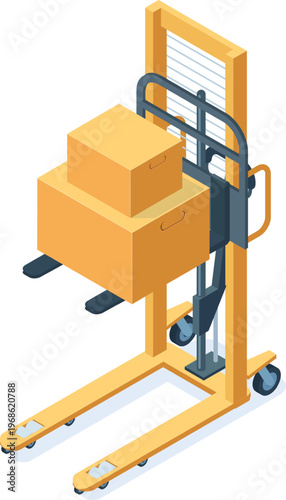 Hand stacker lifting cardboard boxes for logistics operations