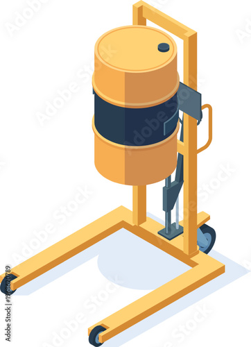 Industrial drum lifter moving heavy barrel isometric