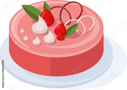 Strawberry cake with cream presenting dessert concept